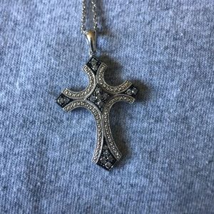Silver and Black Cross Necklace